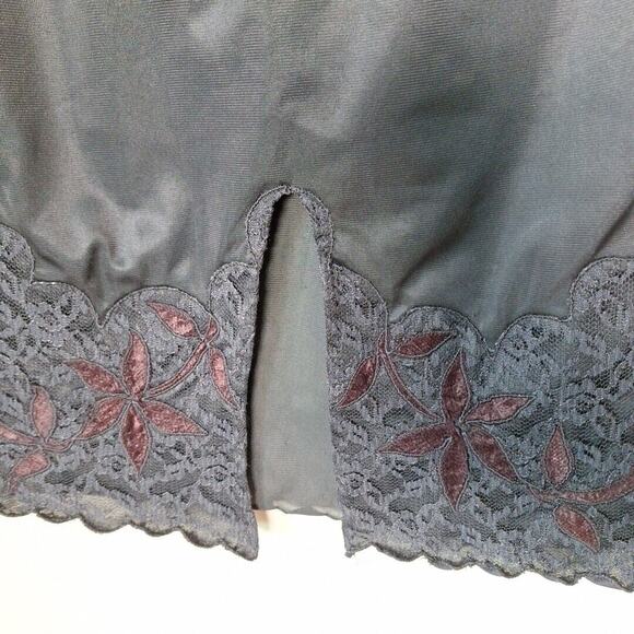 Vintage 60s Bradley Black Nylon Front Slit Lace Half Slip Skirt Women Size Small - Picture 8 of 10